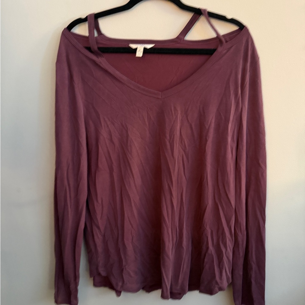 Time and Tru Red Asymmetrical Long Sleeve Blouse